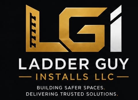 Ladder Guy Installs LLC logo featuring gold LG initials with tagline Building Safer Spaces, Delivering Trusted Solutions